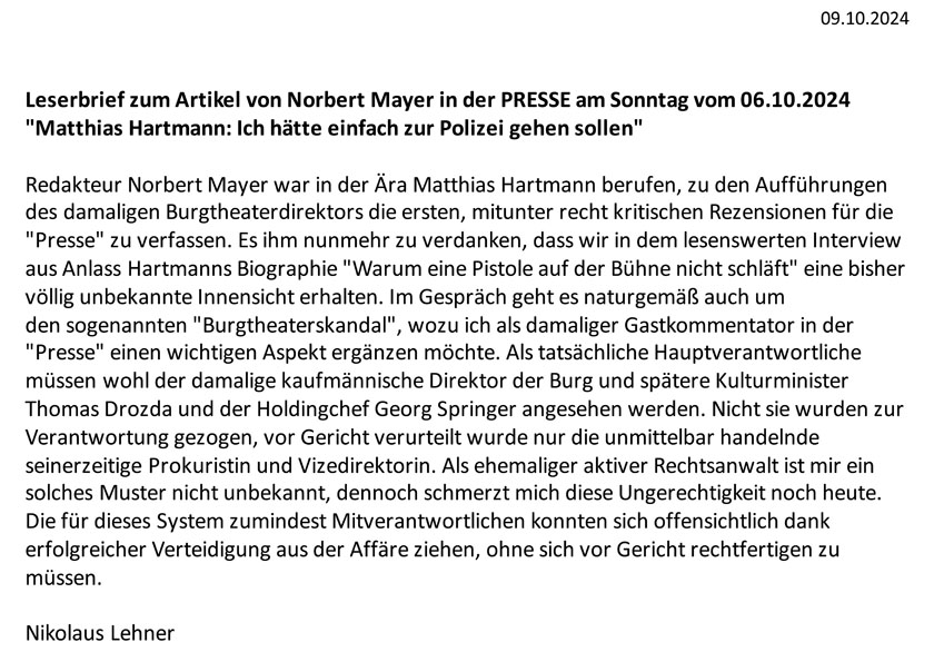 Leserbrief zum Artikel von Norbert Mayer 