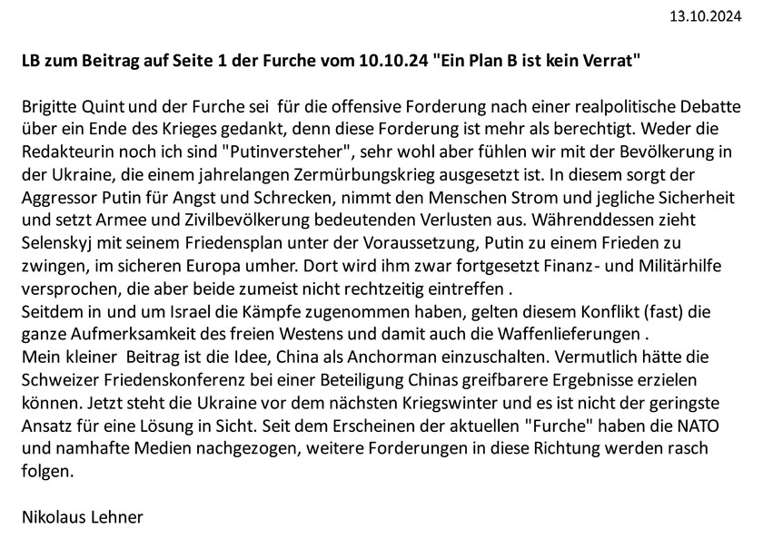 Leserbrief zum Artikel 